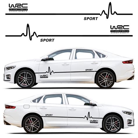 2Pcs Car Body Side electrocardiogram Decal whole car stickers WRC wave ...