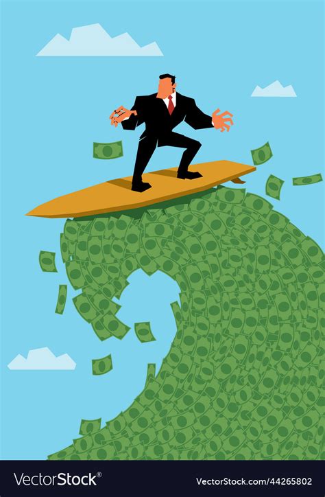 Businessman riding money wave Royalty Free Vector Image