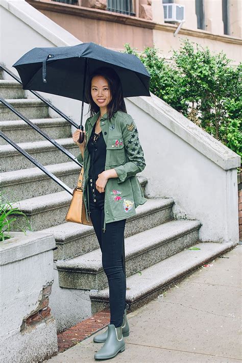 Rainy Day Outfit: Cargo Jacket with Short Rain Boots