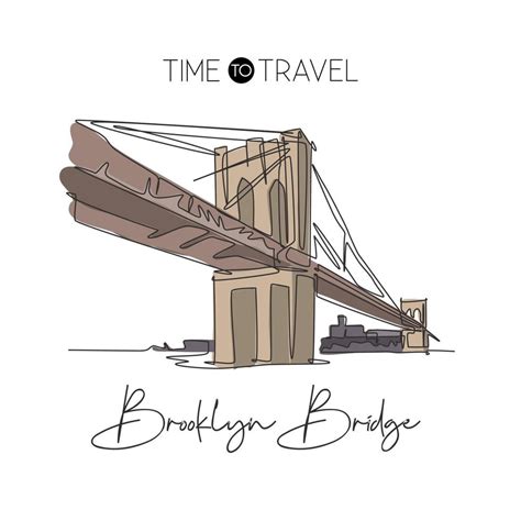 One single line drawing Brooklyn Bridge landmark. World famous place in ...