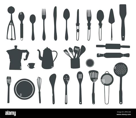 Kitchen tools silhouette, Kitchen utensils silhouette, Cooking tools ...