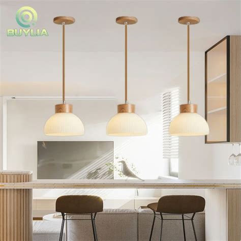 Pendant Light Modern Design Wooden Drop Light Japanese Style Frosted ...