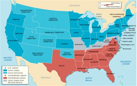 Map of Confederate, Union and Border states [900x567] : MapPorn