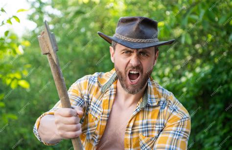 Premium Photo | Image of angry lumberjack with axe angry lumberjack ...