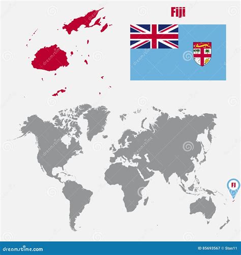 Fiji Map on a World Map with Flag and Map Pointer. Vector Illustration ...