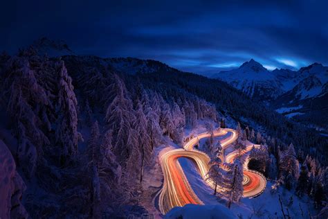 Time Lapse Photography Forest Landscape Mountain Night Road Snow ...