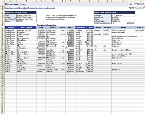 Free Home Inventory Spreadsheet Template for Excel