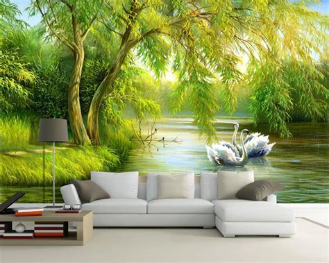 Beibehang Customize any size photo wallpaper forest swan lake ...