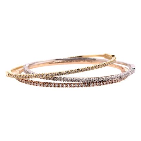 Rose Gold Rustic Diamond Stackable Bangle Bracelets For Sale at 1stDibs