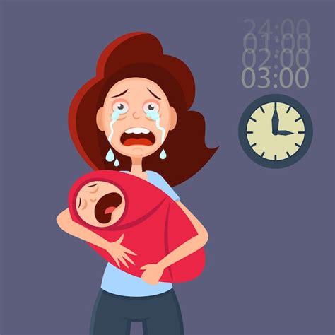 Premium Vector | Tired mother holding crying baby. cartoon illustration ...