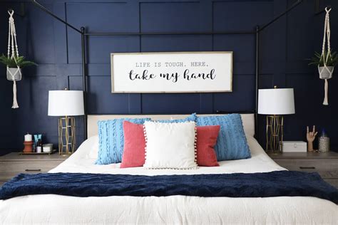 Master Bedroom with Blue Accent Wall - Pretty Providence