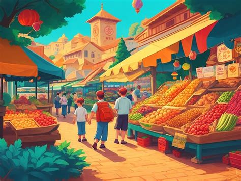 Premium AI Image | Traditional Market cartoon illustration