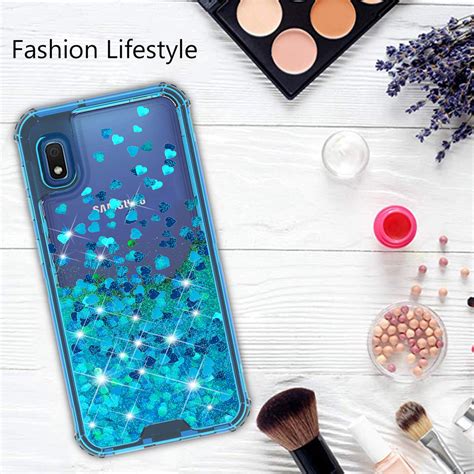 Samsung Galaxy A10e Case,Hard Clear Glitter Sparkle Flowing Liquid Hea ...