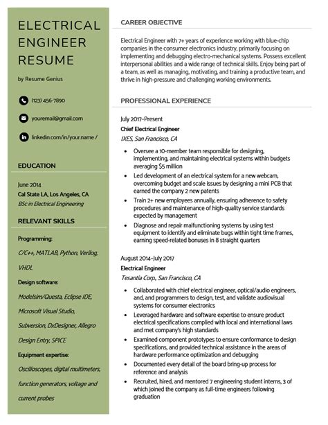 Electrical Engineer Resume Example & Template