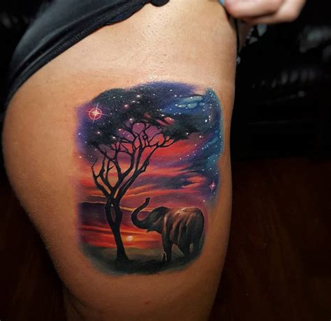 Beautiful Sunset with an Elephant & Tree