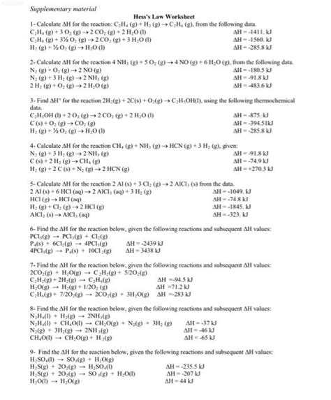 Solved hess’s law worksheet calculate h | Chegg.com