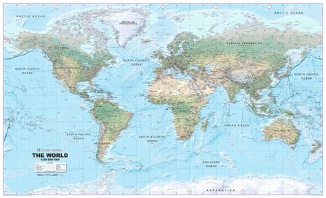 World Physical Map - Huge Size : 1:20m Scale - Locked PDF : XYZ Maps