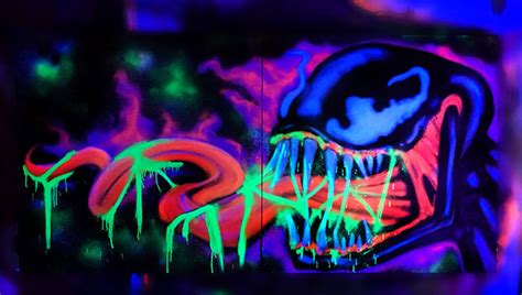 Venom black light graffiti art piece on canvas