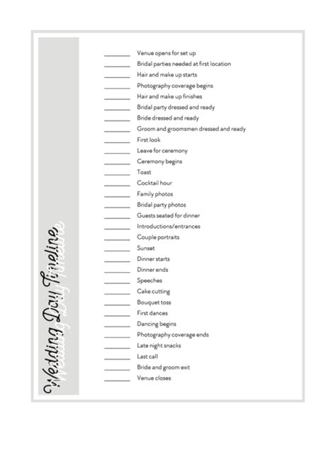 Wedding Day Timeline Template printable pdf download