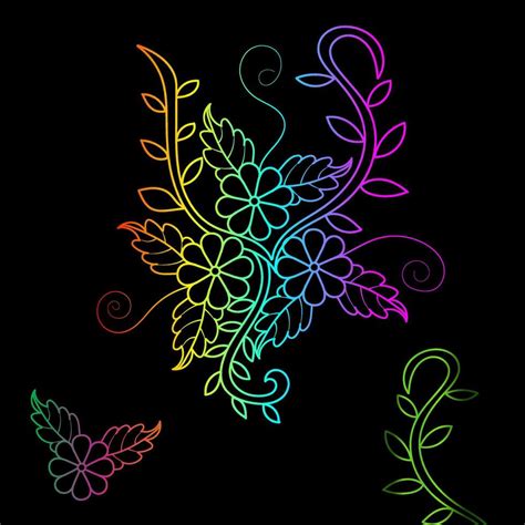 Rainbow color line art floral vector illustration, colorful vintage ...