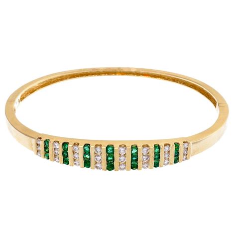 Emerald Diamond Gold Hinged Bangle Bracelet at 1stDibs | emerald and ...