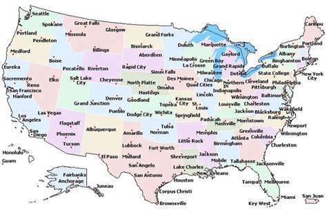 Us Map With All Major Cities - Gillie Donnamarie