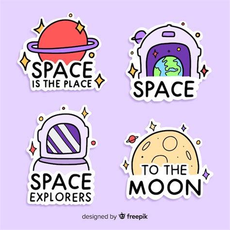 Cute space stickers collection Vector | Free Download