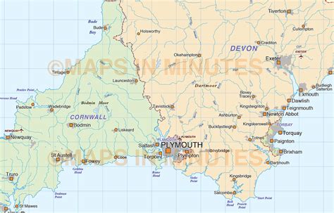 South West England County Map with regular relief @1,000,000 scale in ...