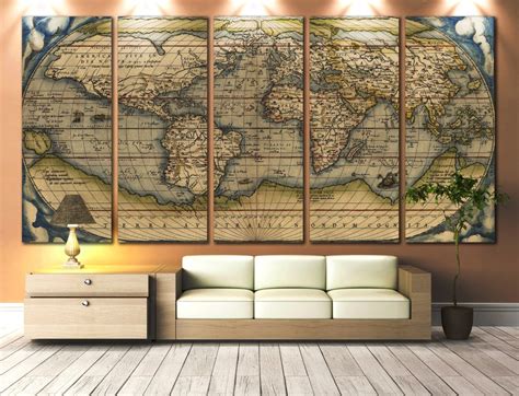 LARGE Wall Art World Map Canvas Print / Vintage World Map