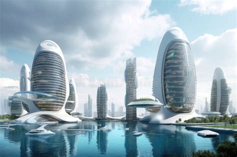 Utopian Future City, with Sleek and Modern Architecture Reflecting ...