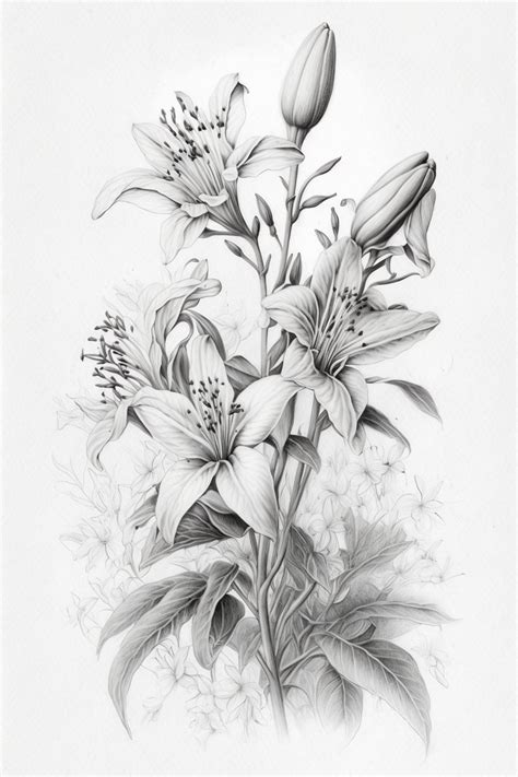 Lily Flowers, Pencil Sketch, Botanical Art, Floral, Fine Art, Nature ...