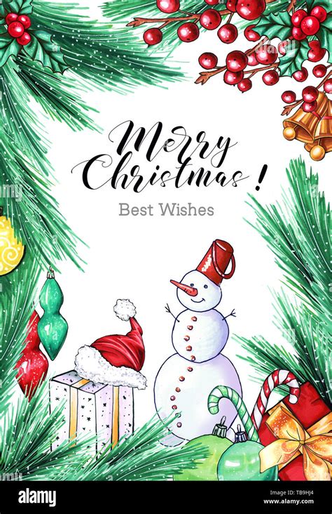 Merry Christmas greeting card template. Xmas calligraphic lettering ...