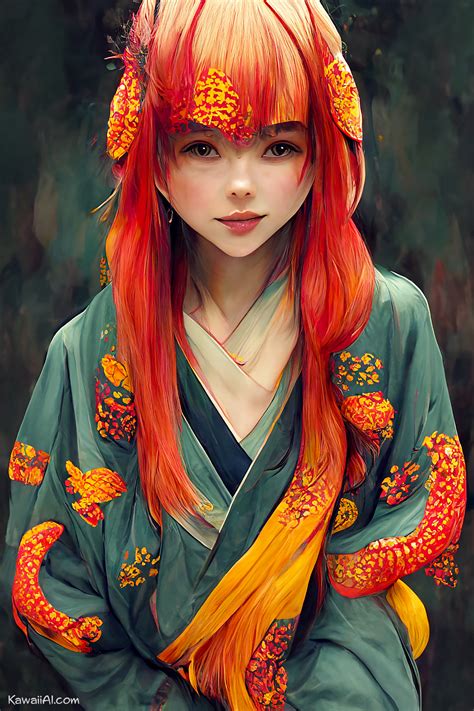 Dragon Kyoto Anime Girl Portrait - Kawaii AI