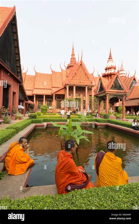 Cambodia monks in the garden of the National Museum of Cambodia, Phnom ...