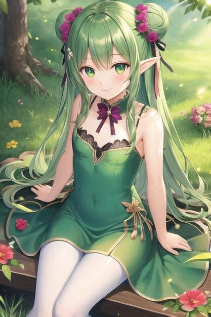 Premium AI Image | Anime girl in a green dress