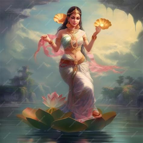 Premium Photo | Goddess Saraswati sitting on lotus generative AI