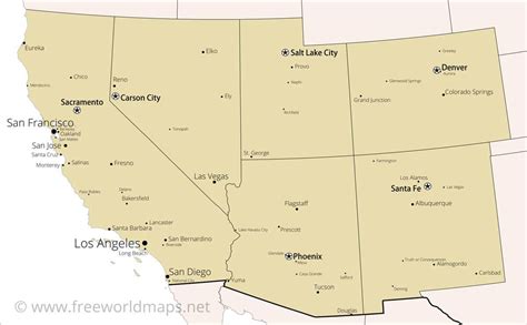 Southwestern US political map by freeworldmaps.net