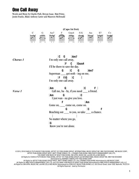 One Call Away by Charlie Puth - Guitar Chords/Lyrics - Guitar Instructor