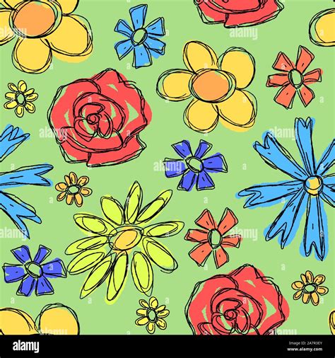 Floral background doodle. Scrapbook scribble seamless texture with ...