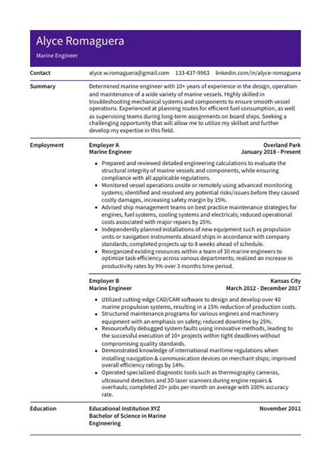 Marine Engineer Resume (CV) Example and Writing Guide