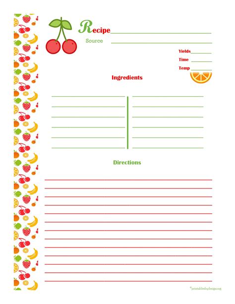 Free Recipe Page Template For Your Needs