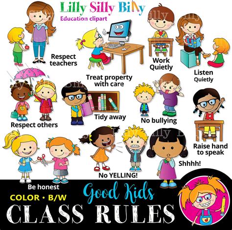 Classroom Rules BLACK AND WHITE and Color Educational Clipart ...