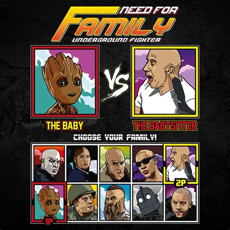 Vin Diesel Family Fighter - Baby Groot vs The Pacifier T-Shirt