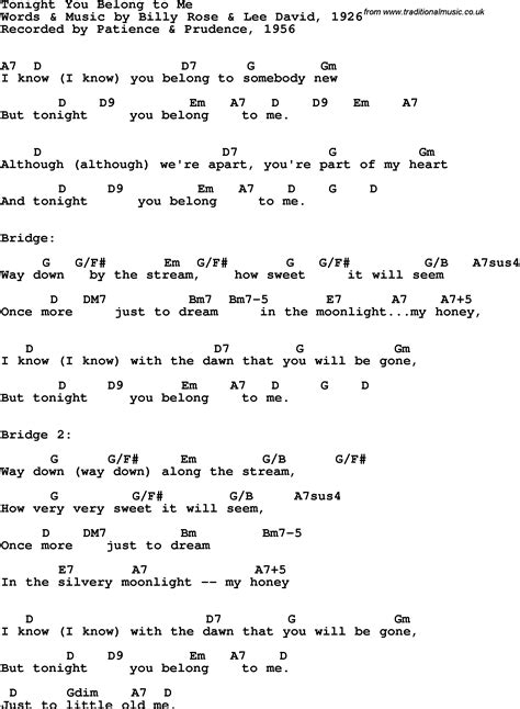 Song lyrics with guitar chords for Tonight You Belong To Me - Patience ...