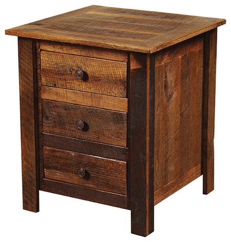 Barnwood 3 Drawer Nightstand with Hickory Legs - Rustic - Nightstands ...