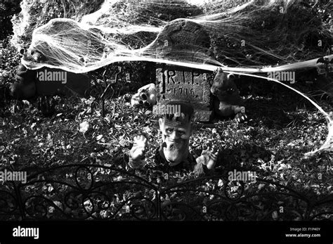 Halloween Graveyard - Scary Graveyard Halloween Decoration. B/W ...