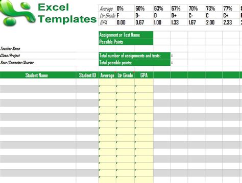 Gradebook Template | Excel Gradebook Template