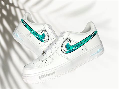 Nike Airforce 1 Blue Ocean Wave Nike Swoosh Custom Hand - Etsy