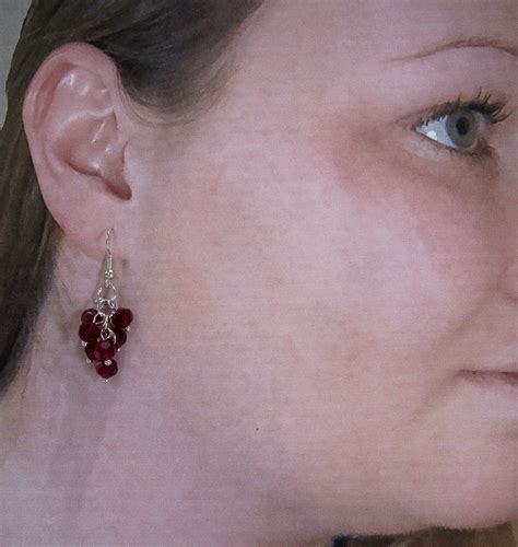 Ruby Cluster Earrings, Red Clusters, Ruby Colored, Red Faceted Glass ...