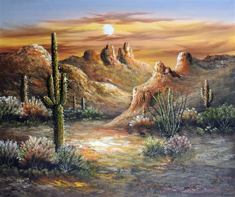 Arizona Desert Cactus Flowers Ocotillo Saguaro Stretched Oil Painting ...